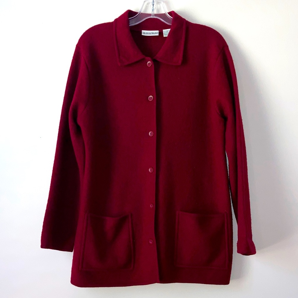 Merino Wool Red Women's Cardigan Button Down Jacket Sweater Size Medium